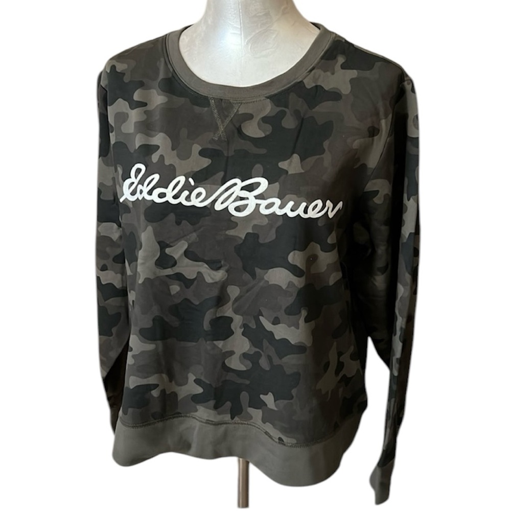 Eddie Bauer Women’s Camouflage Crew Sweatshirt Size Large New No Tags